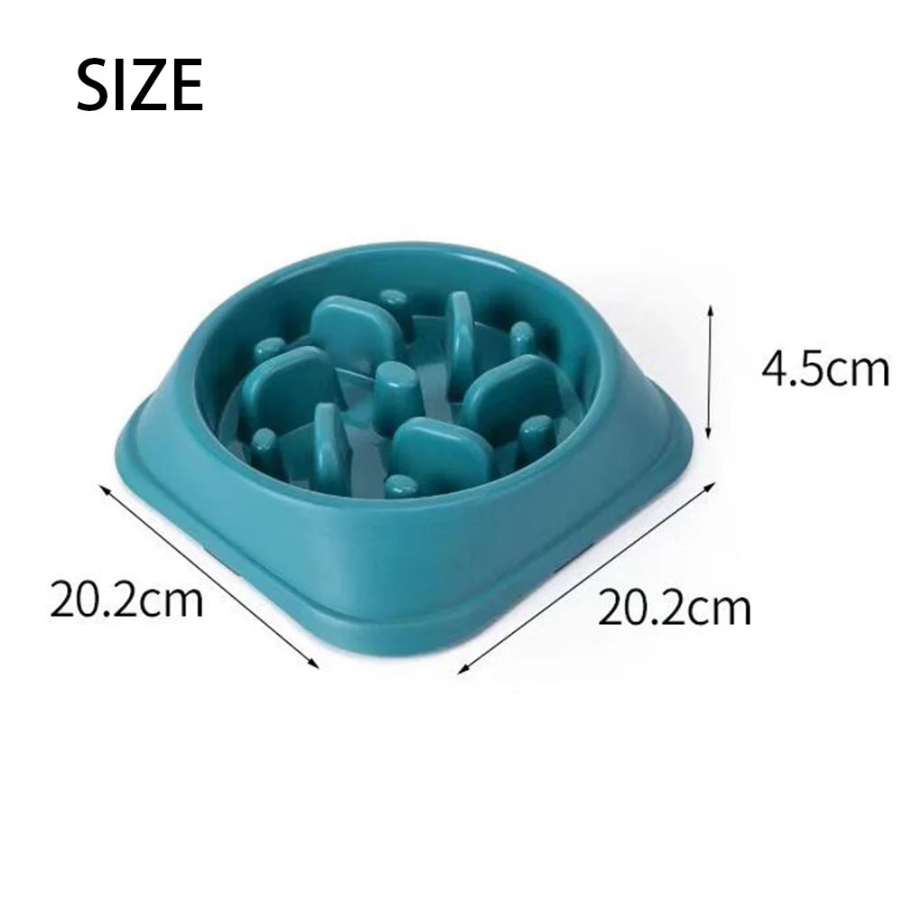 Showlu Fashion Store pet dog slow feeder bowl with non-slip base, puzzle design for preventing gulping in medium and small dogs.