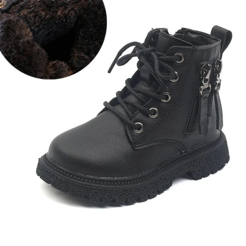 Kids rubber ankle boots by SHOWLU FASHION STORE, warm winter shoes with double zippers and waterproof design.
