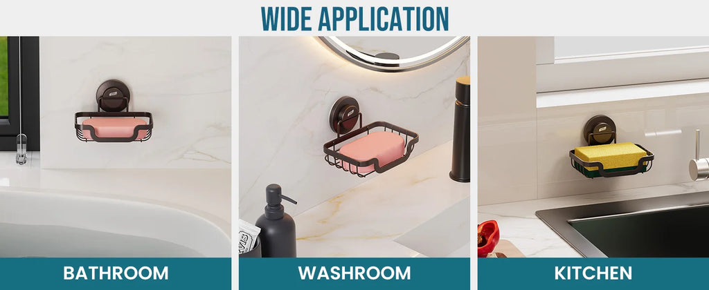 Wall mounted soap holder with drain by Showlu Smart General, featuring a sleek design and durable construction for bathroom use.