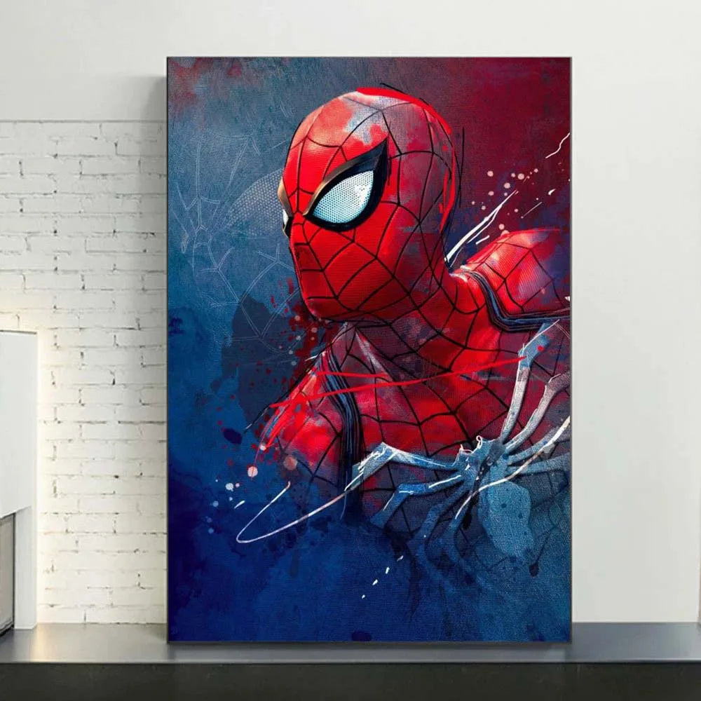 Colorful Spider-Man watercolor canvas wall art poster featuring Marvel superhero, unframed, ideal for comic book fan decor.