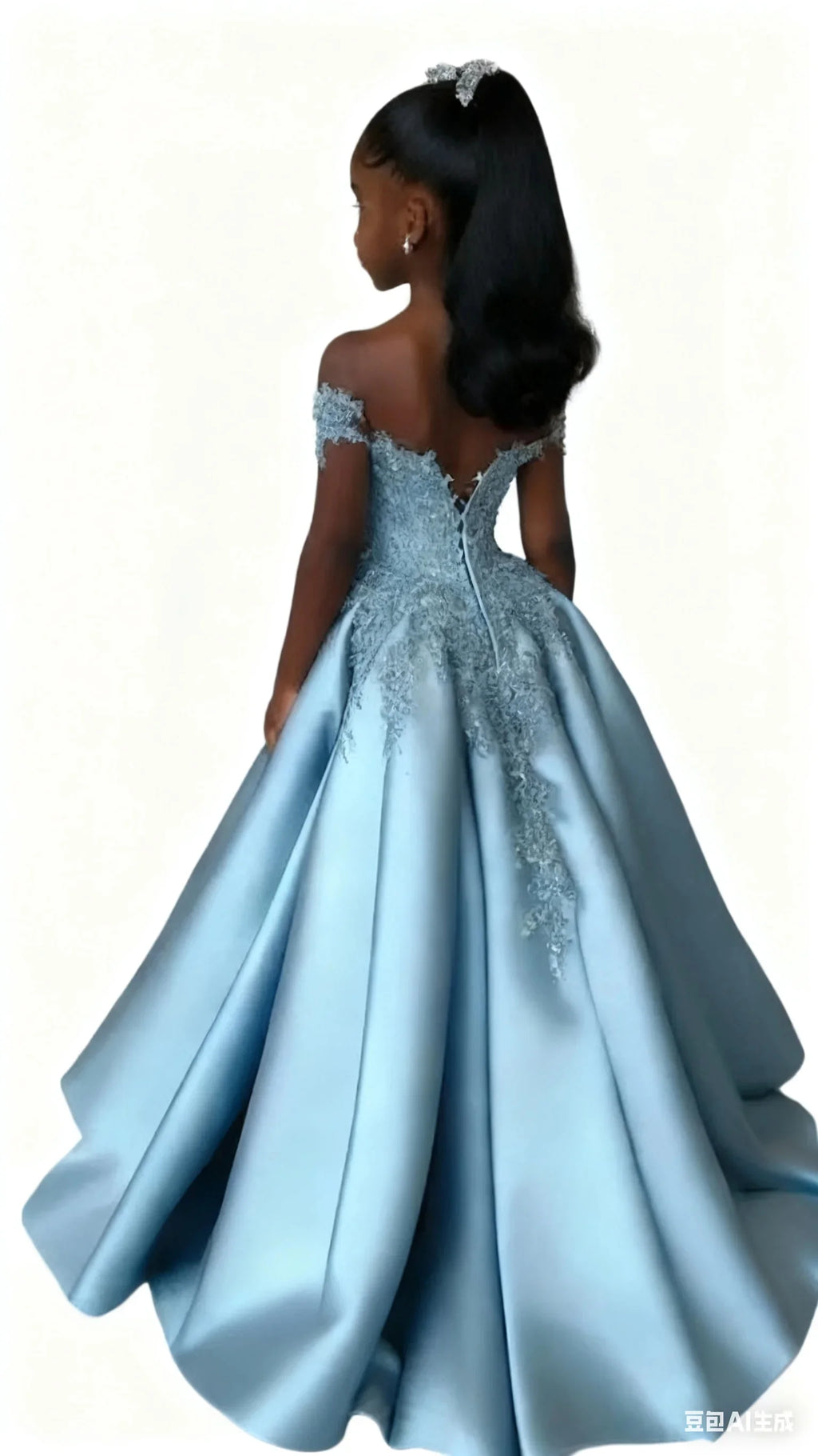 Showlu Smart General customized flower girl dress for wedding, off-shoulder mermaid style, floor-length for kids' parties and First Communion