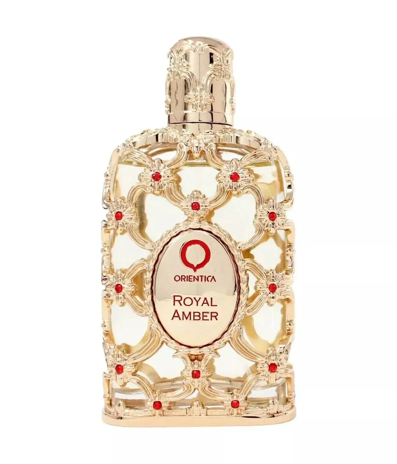 Unisex DJBS Royal Amber Eau De Parfum bottle with floral scent, 2.7 oz, showcasing elegant packaging and amber-colored liquid.