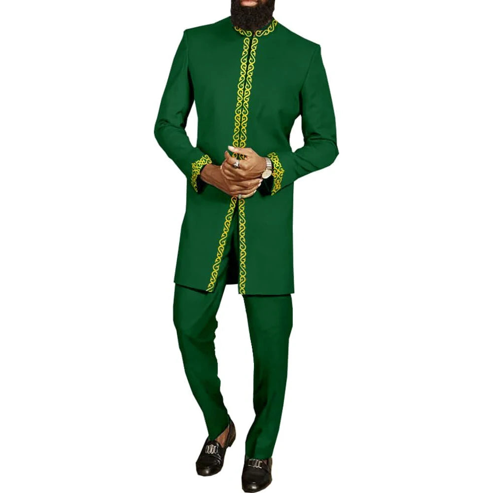 New In African Summer Business Men's Short Sleeve Suit Embroidery Dashiki Shirt Pants Sets 2 Pieces Outfits Wedding Party 2025