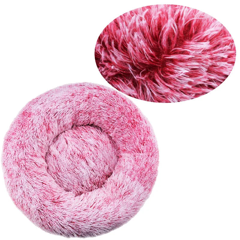 Soft Showlu Round Plush Pet Bed for large dogs, cozy and warm dog house with plush fabric and cushioned interior.