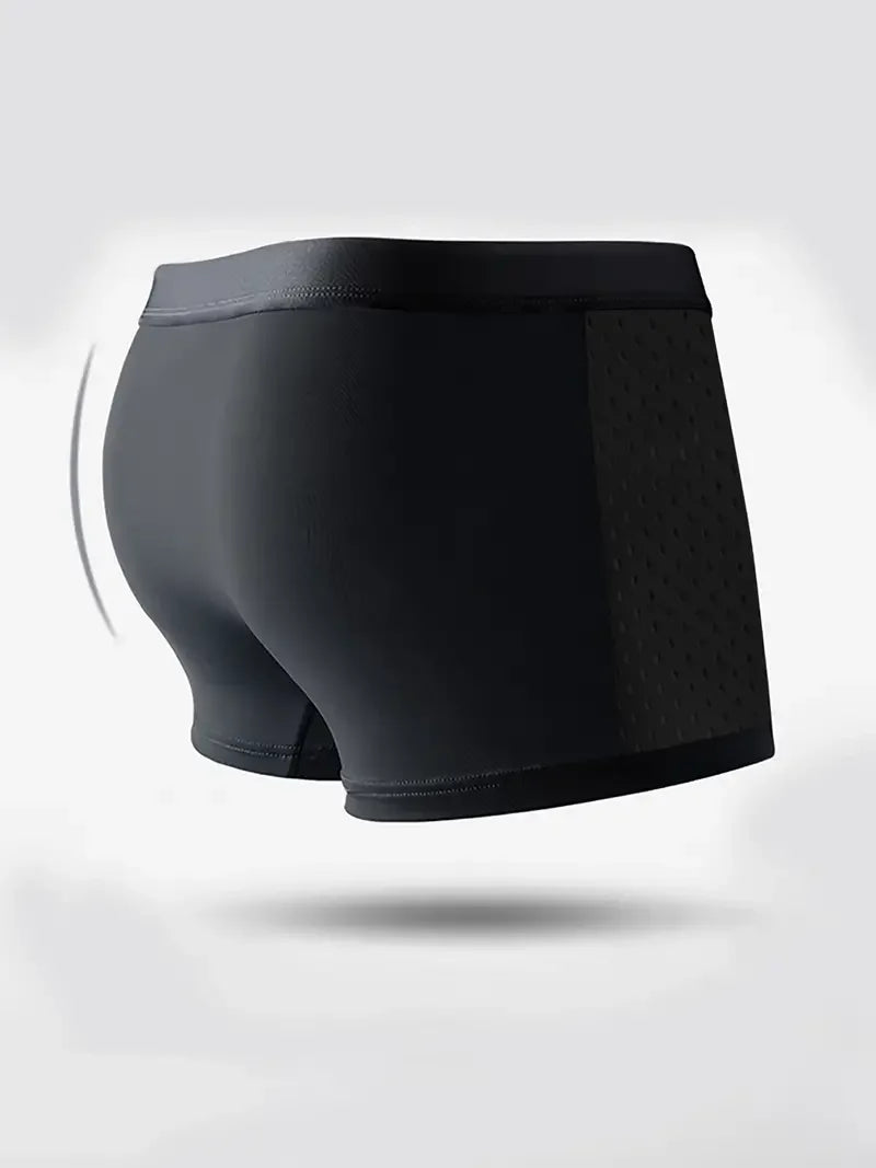 Showlu Men's Ice Silk Boxer Shorts, seamless breathable underwear in a 4-pack, lightweight and comfortable for everyday wear.