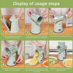 5 in 1 Rotary Cheese Grater with Handle Kitchen Vegetable Cutter Slicer Round Mandoline Drum Slicer with Suction Base JT435