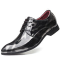 Elegant black patent leather men's pointed toe formal shoes by Showlu Fashion Store, suitable for weddings and upscale occasions.