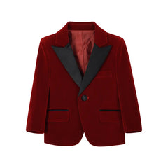 Autumn Boys Red Velvet Suit Set Children Birthday Party Wedding Host Piano Performance Costume Kids Blazer Pants Bowtie Outfit