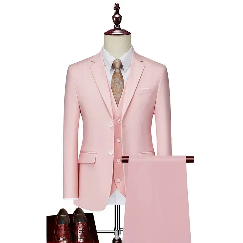Men's slim fit formal suit by SHOWLU FASHION STORE, three-piece tuxedo with solid business style, shown on a model.