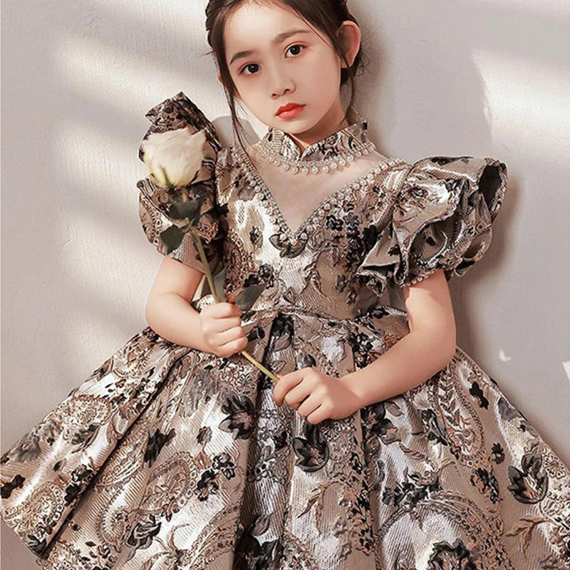 High-End Flower Girl Dresses Kids Turkish Ball Gowns Vintage Spanish Children Birthday Party Dress for Easter Eid Birthday Party