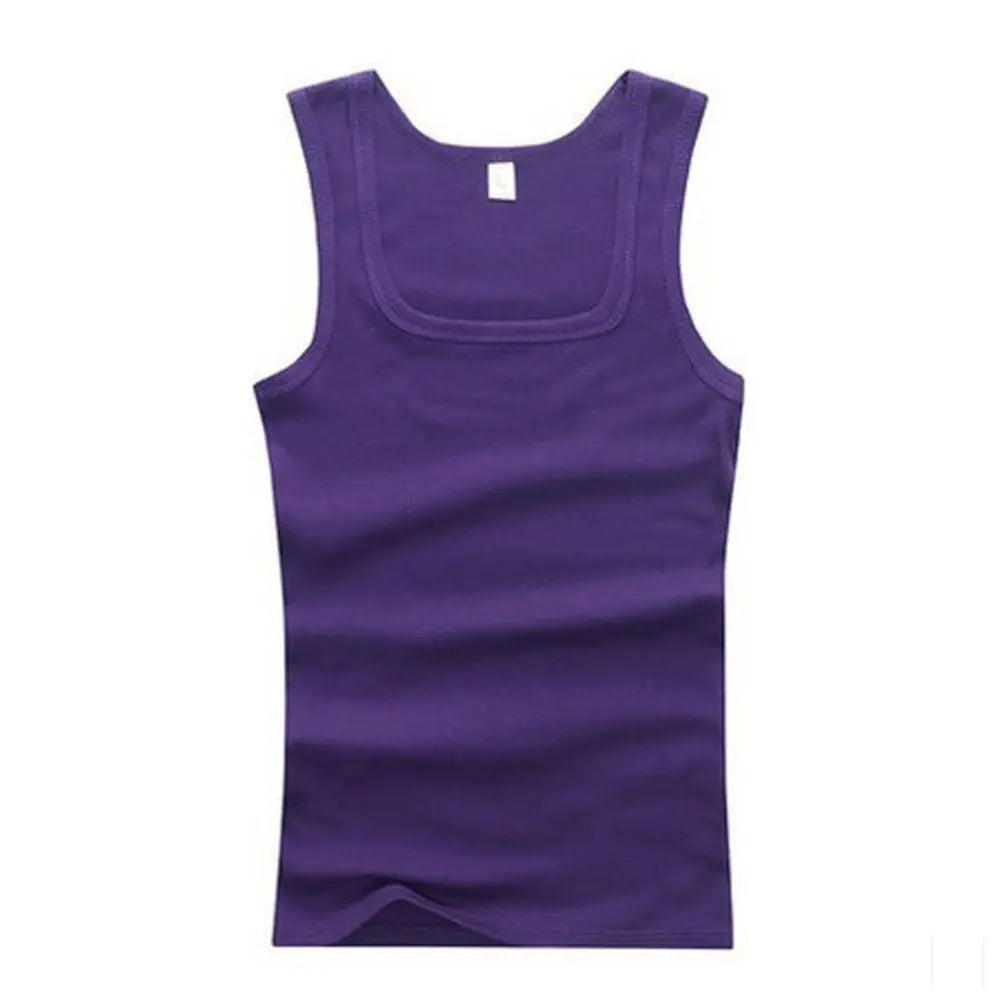 Basic elastic cotton sleeveless tank top for men, suitable for fitness and bodybuilding, by Showlu Fashion Store.