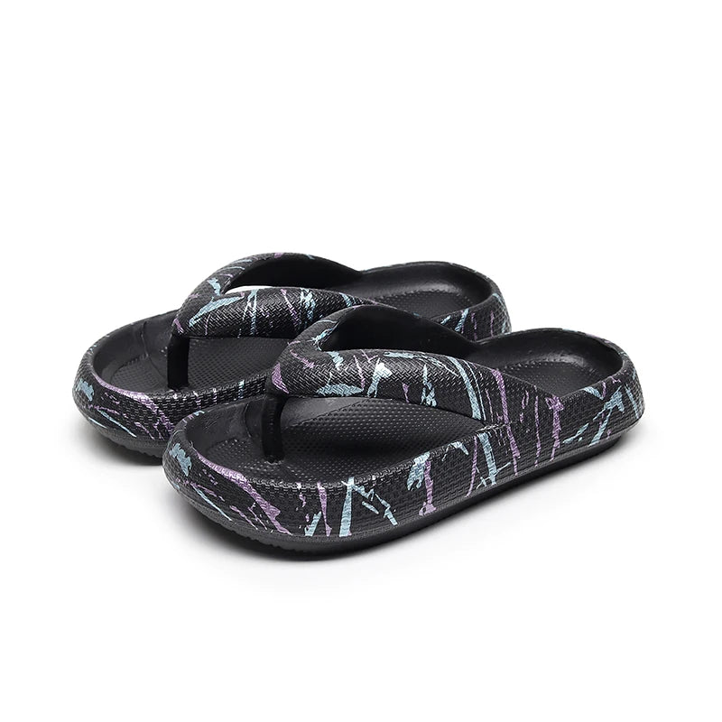 Leopard print women's flip-flops with soft thick soles, perfect for summer beach, travel, and vacation comfort shoes.