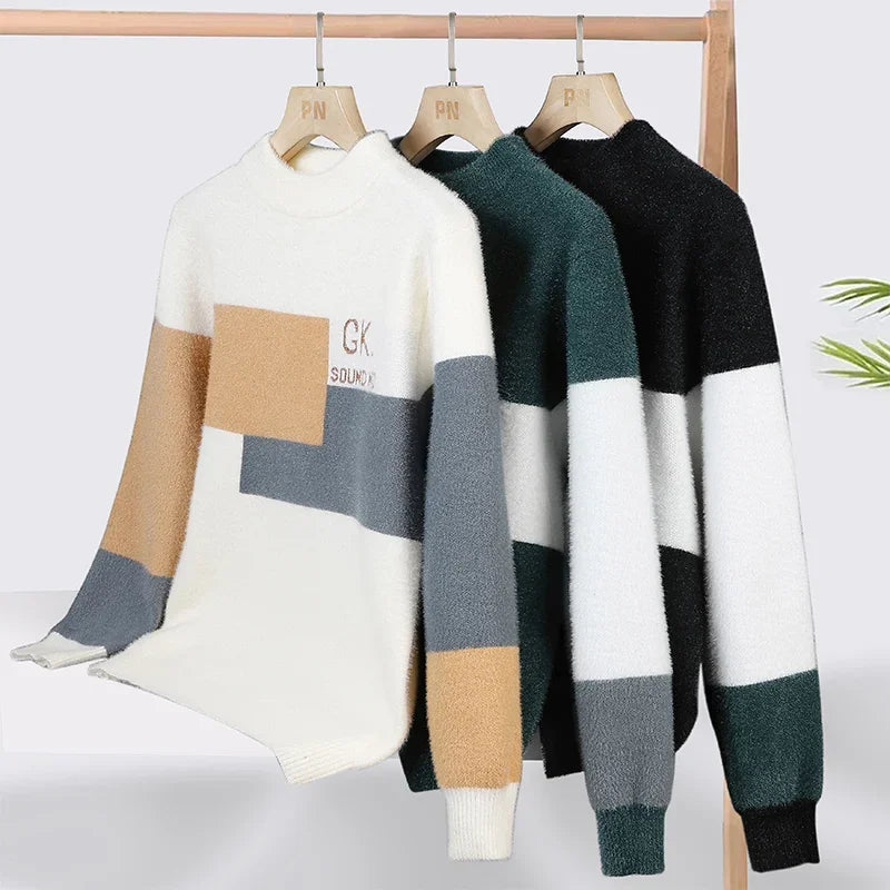 Men's warm crewneck sweater by Showlu Fashion, soft, stylish knit jumper ideal for autumn and winter.