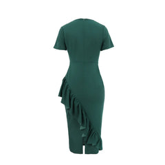 Africa Dress for Women for Evening Party Summer Fashion African Short Sleeve V-neck Green Polyester Bodycon Midi Dresses