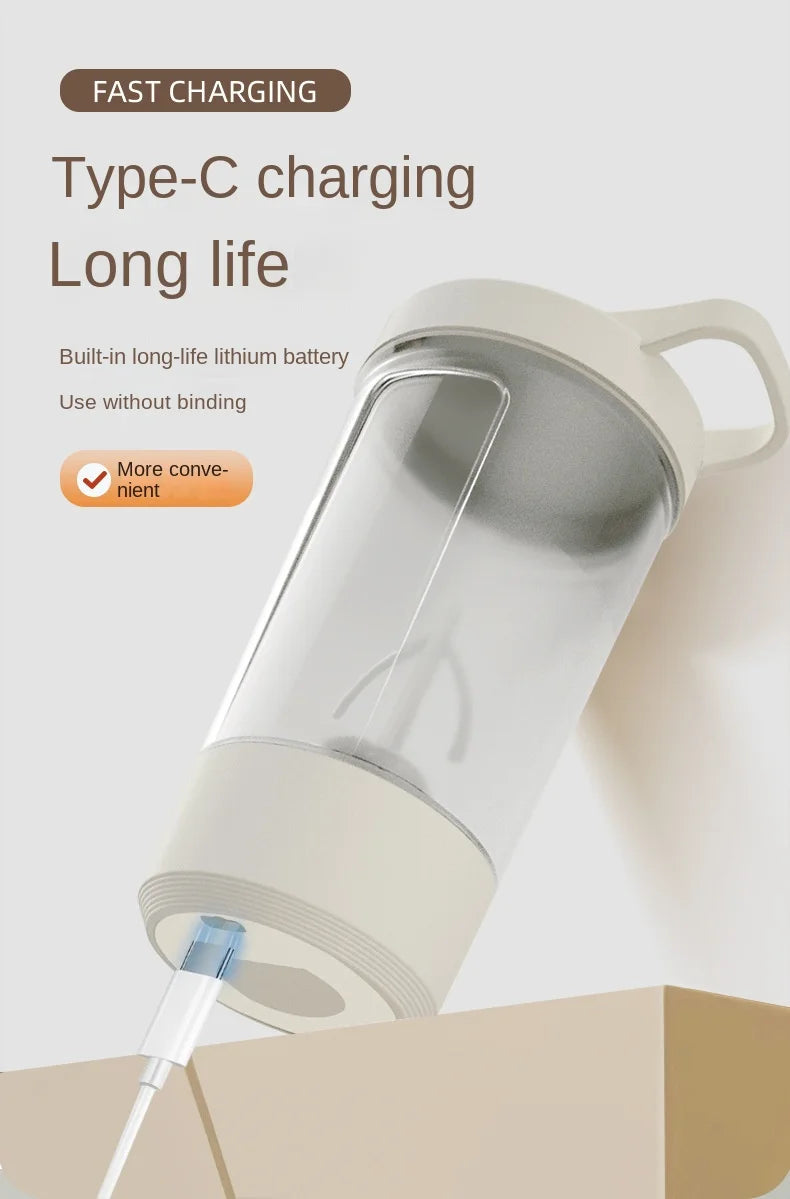 Showlu Smart Portable USB Electric Protein Shake Blender Cup with blending blades and transparent container for smoothies.