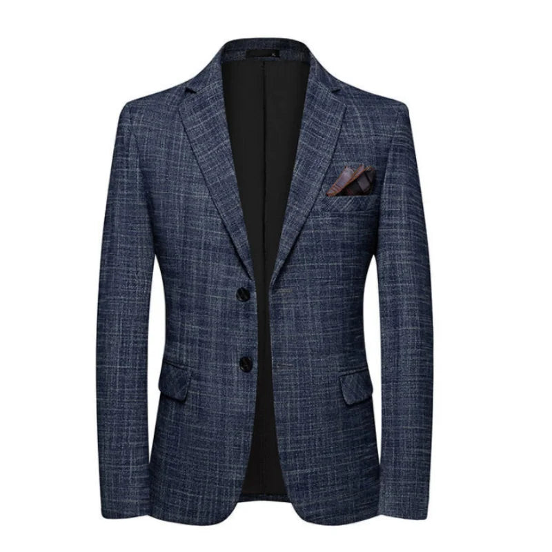Slim fit SHOWLU men's business casual blazer with single-breasted polyester design, tailored for a sharp, modern look.
