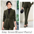 2024 Autumn New Corduroy Elegant Pant Suit Ladies Formal Business Work Wear 2 Piece Set Green Wine Jacket Blazer And Trouser