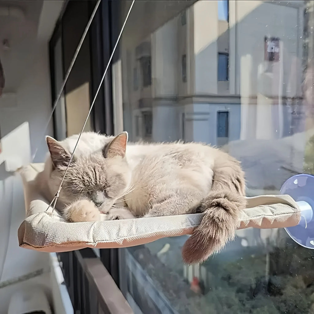 Showlu Fashion Store Qlfyuu Cat Window Hammock, cozy hanging sunny seat bed with a cushioned surface and secure suction cups for window sitting