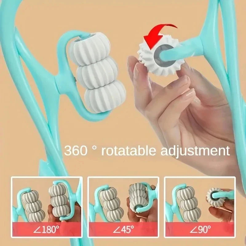 Six-wheel cervical neck massager by SHOWLU FASHION STORE, manual kneading device for fatigue relief and neck relaxation.