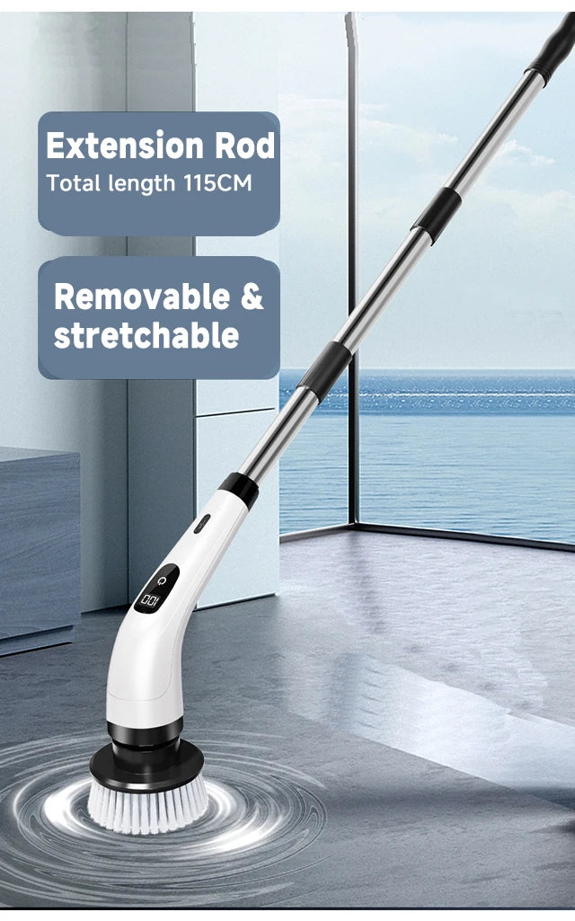 Showlu Smart General cordless electric spin scrubber with 7-in-1 cleaning brush for versatile home cleaning tasks.