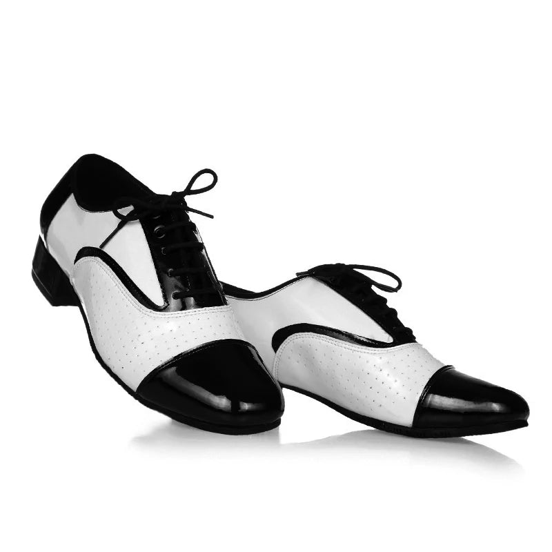 Men's modern dance shoes by Showlu Fashion, soft leather, breathable for Latin, jazz, social, and formal dance performances.