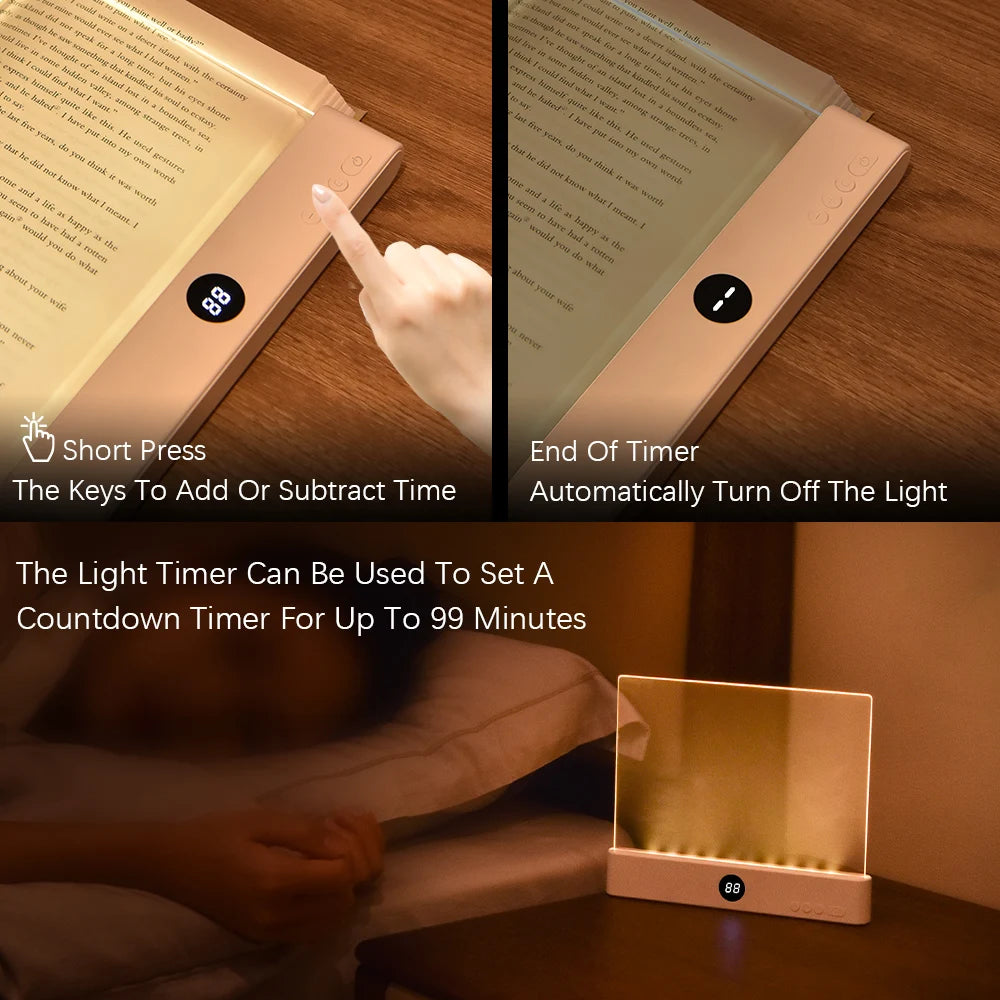 Rechargeable LED book reading light by Showlu Smart General with adjustable clip and night lamp functionality.