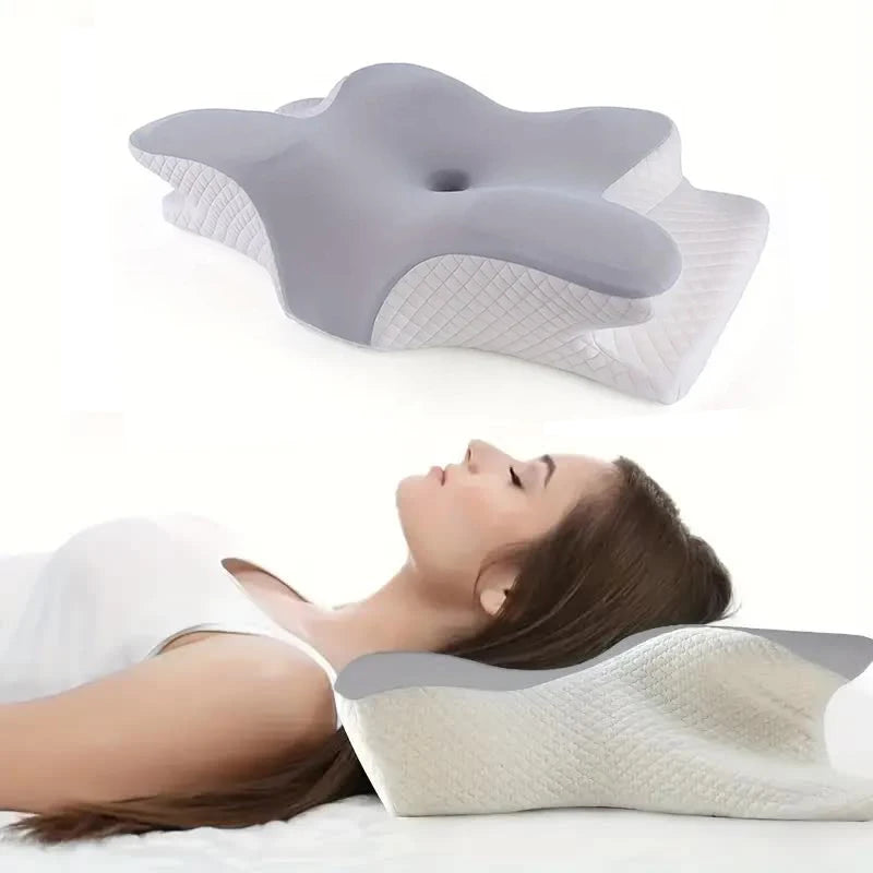 Memory foam butterfly cervical pillow by Showlu Fashion Store, designed for neck pain relief and ergonomic support.