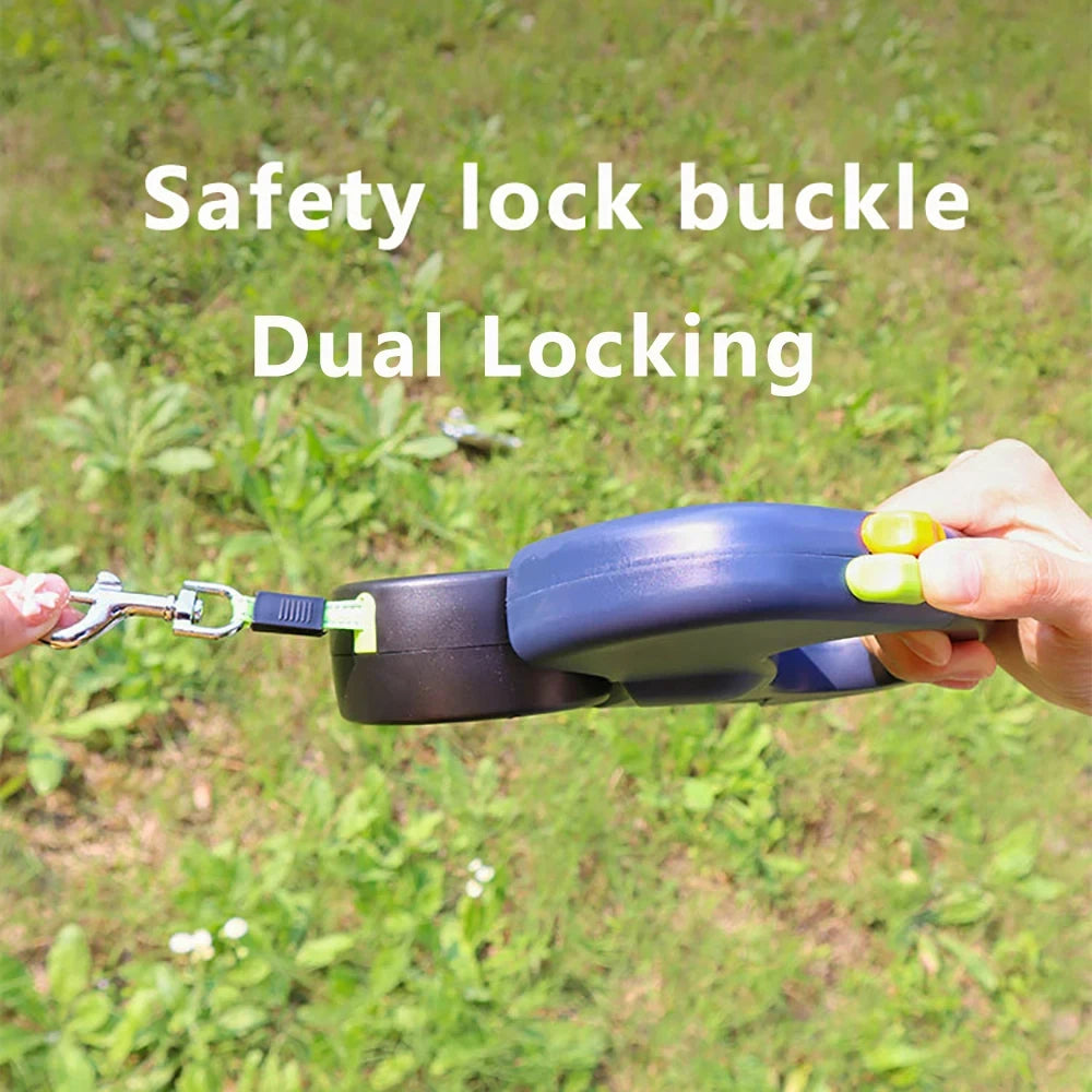 Showlu Double Dog Leash with 3m retractable dual ropes and LED flashlight, perfect for walking two dogs simultaneously.