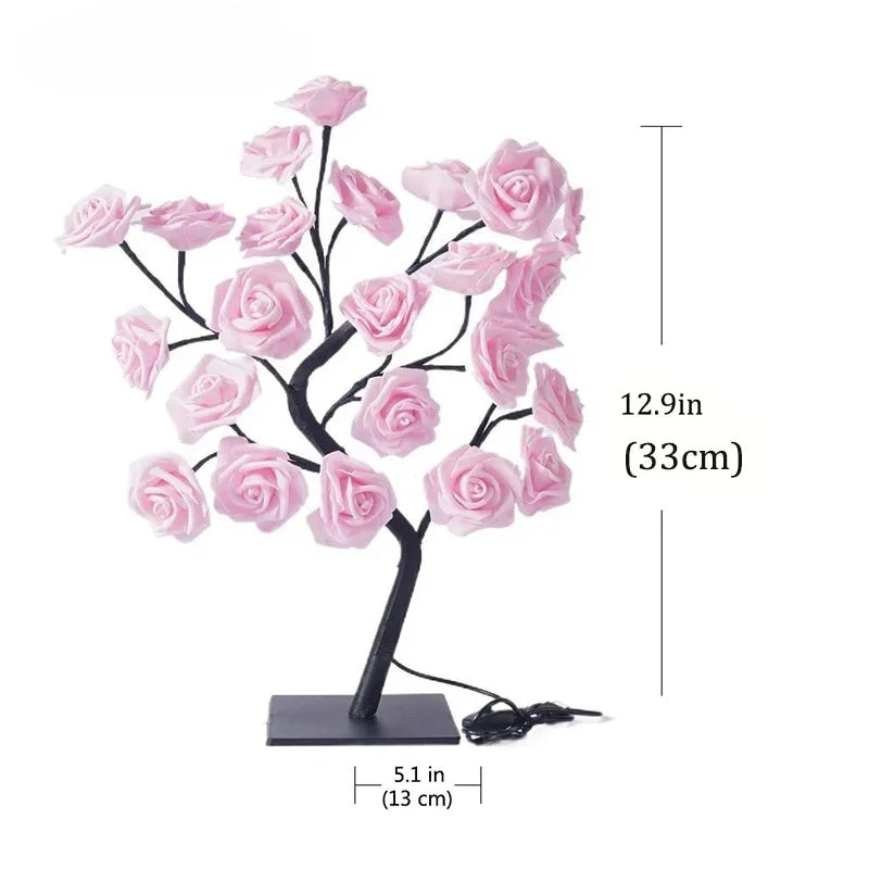 Showlu Smart General Rose LED Tree Lamp with 3D flower design, USB-powered decorative light for home or office decor.