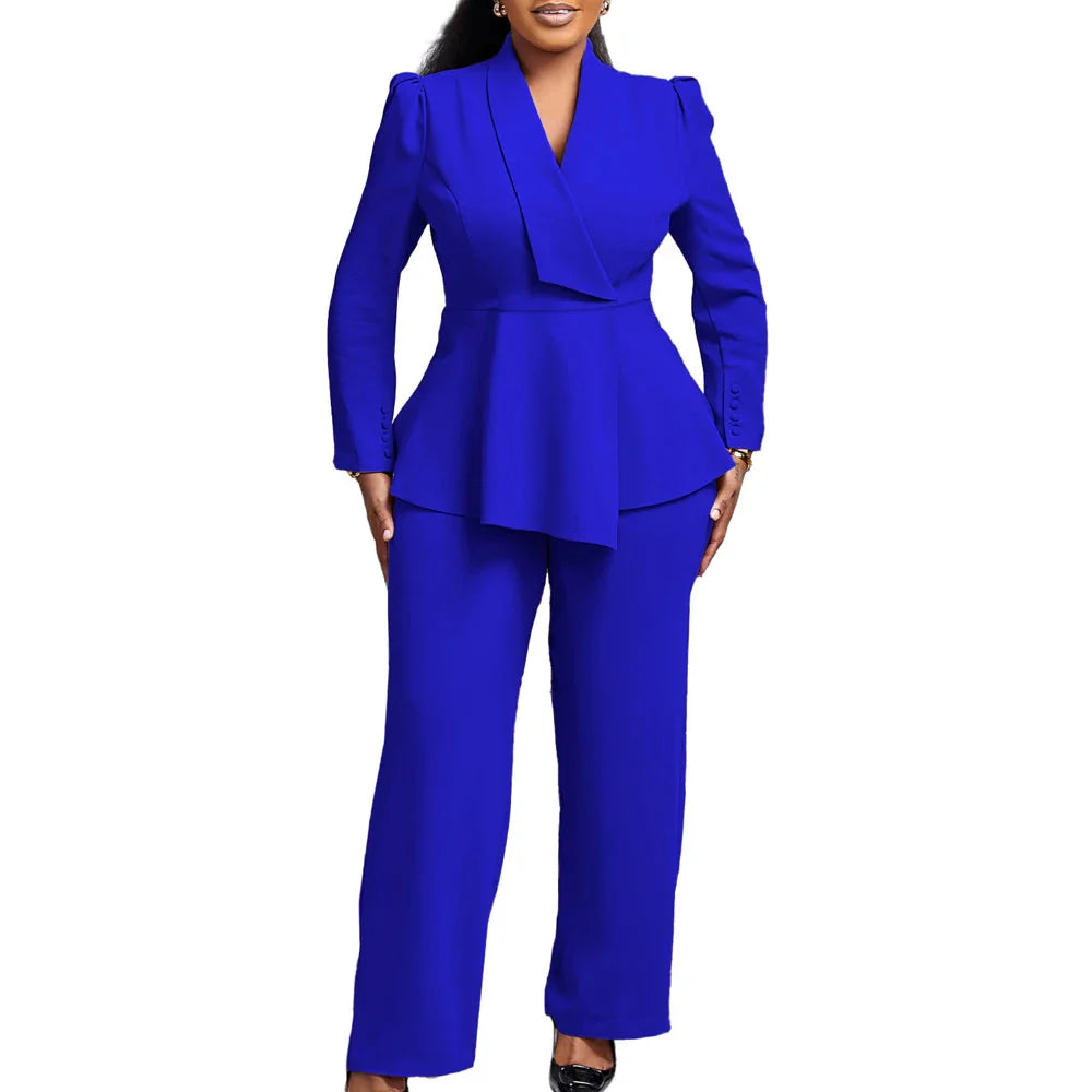 Women's 2-piece wide leg pant suit by JENYAGE, elegant office work set featuring tailored blazer and matching wide-leg pants.