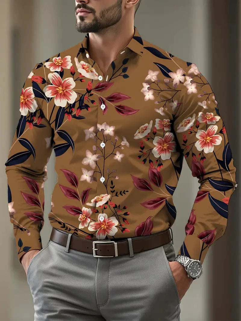 Men's regular fit long sleeve shirt with 3D color splash print, casual fashion printed shirt by Showlu Fashion Store.
