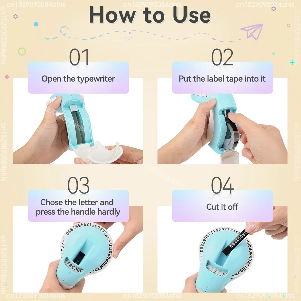 Showlu Smart General manual embossing label maker with 3D tape printer and 9mm width, showcasing the device and printed labels.