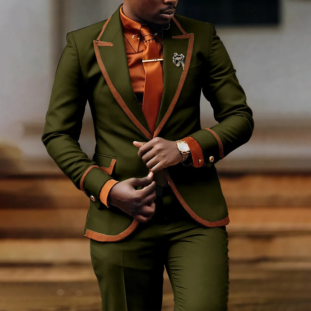 Elegant men's slim fit suit with jacket and pants, formal evening wear by Showlu Fashion, perfect for business or casual events.
