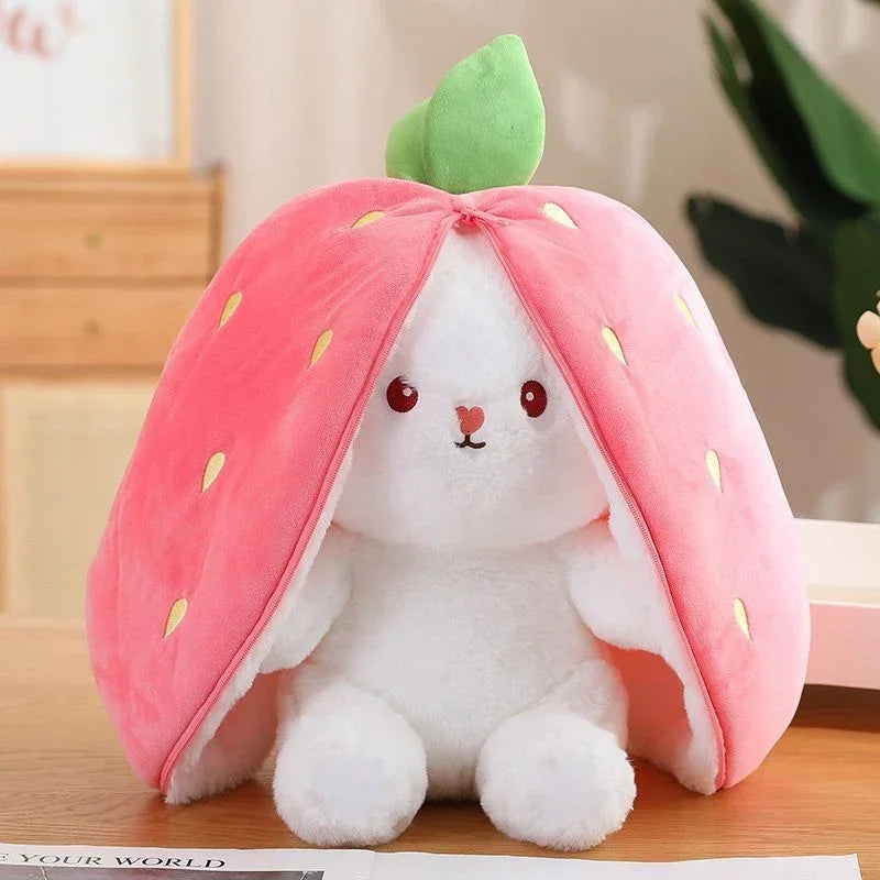 Cute Strawberry Carrot Rabbit Plush Toy Stuffed Creative Into Fruit Transform Baby Cuddly Bunny Doll 25cm for Kid Birthday Gift SHOWLU FASHION STORE
