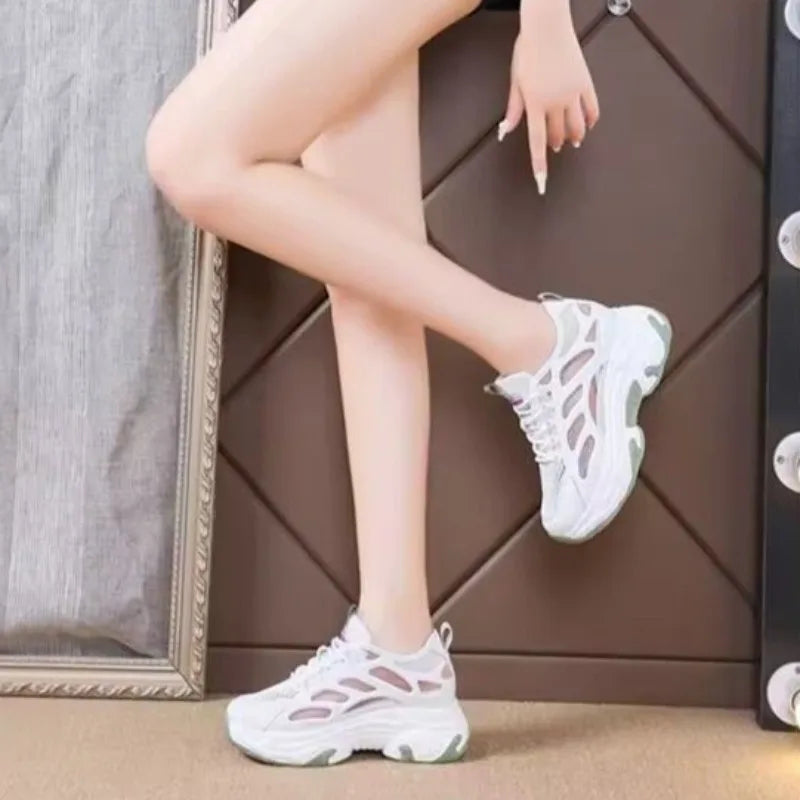 Women's breathable mesh platform shoes by Showlu Fashion, stylish and comfortable high-heeled footwear in size 39.