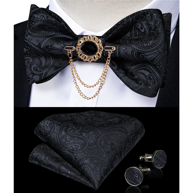 DiBanGu men's pink solid bow tie set with pocket square and cufflinks, suitable for wedding attire, by Showlu Fashion Store