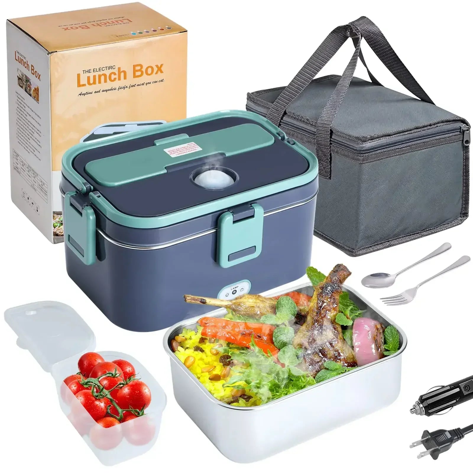 Showlu 1.8L electric lunch box with 60W portable food warmer, suitable for car and home use, featuring a compact design and handle.