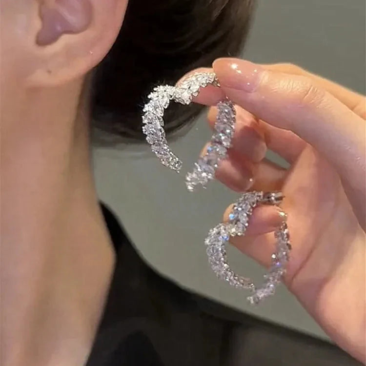 DINGABIYU Zircon Flower Stud Earrings with crystal leaf design, showcasing elegant jewelry by SHOWLU FASHION STORE