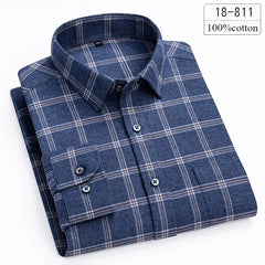 Luxury High-Quality 100% Cotton Houndstooth Full Shirts for Men Slim Fit Casual Shirt Long-Sleeve Plaid Soft Designer Clothes Ro