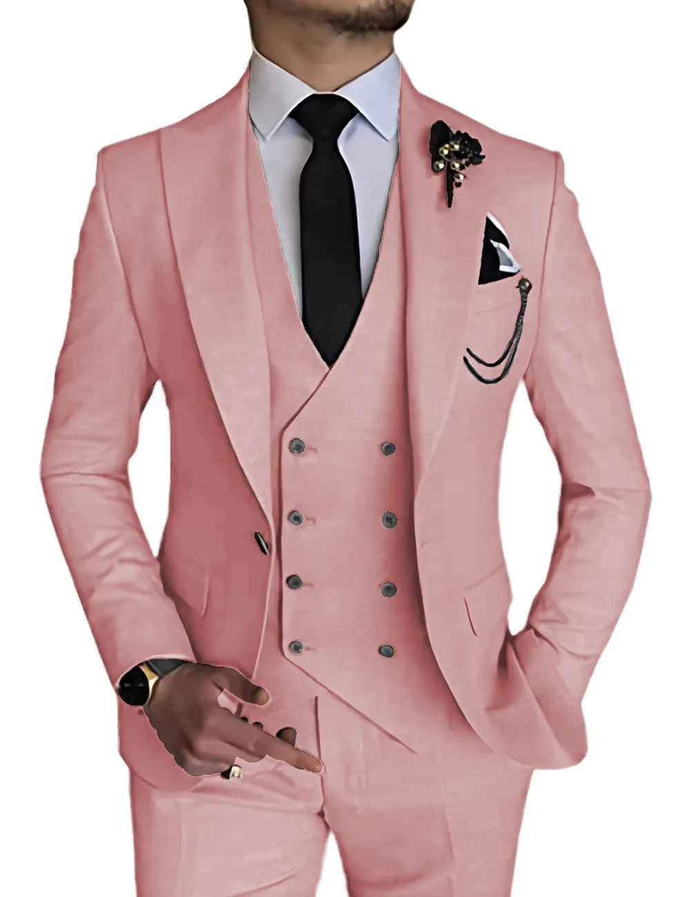 Men's three-piece business casual suit set from Showlu Fashion featuring a dress suit for groom or host occasions.