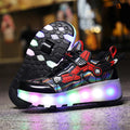 Children's flashing roller skates by Showlu Fashion with lighted outdoor sneakers, featuring bright LED lights and adjustable straps.