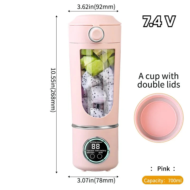 Showlu Smart General portable USB blender juicer bottle with transparent container and blending blades inside.