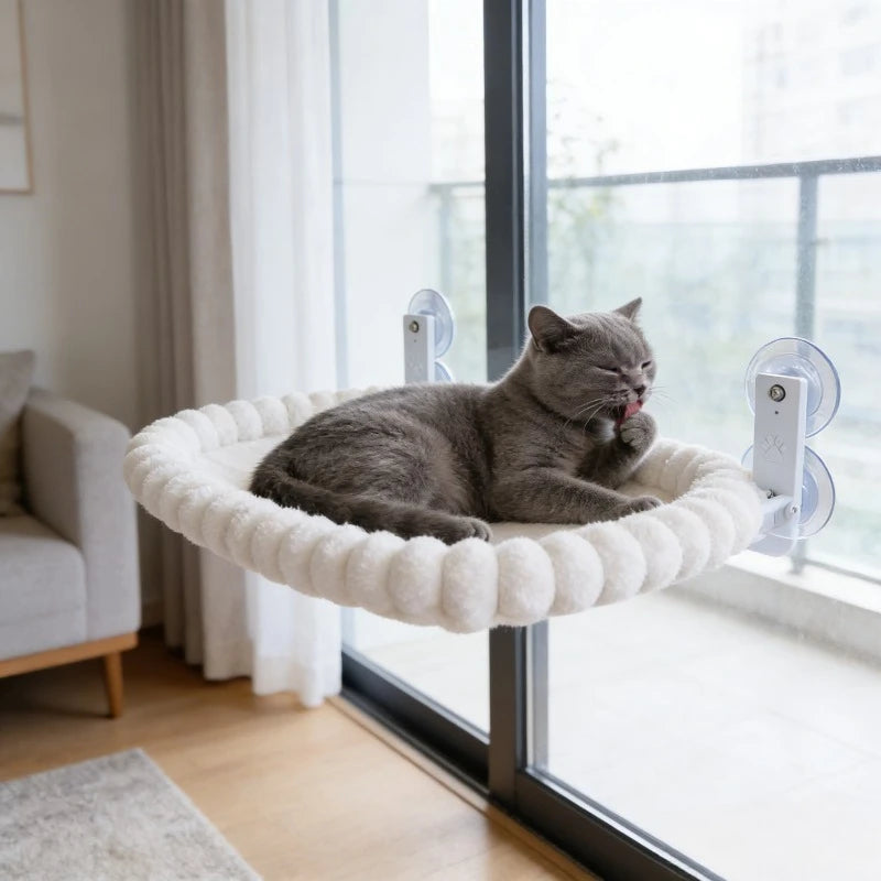 Foldable plush velvet cat window hammock by Showlu Fashion, soft and cozy bed for comfortable outdoor lounging.