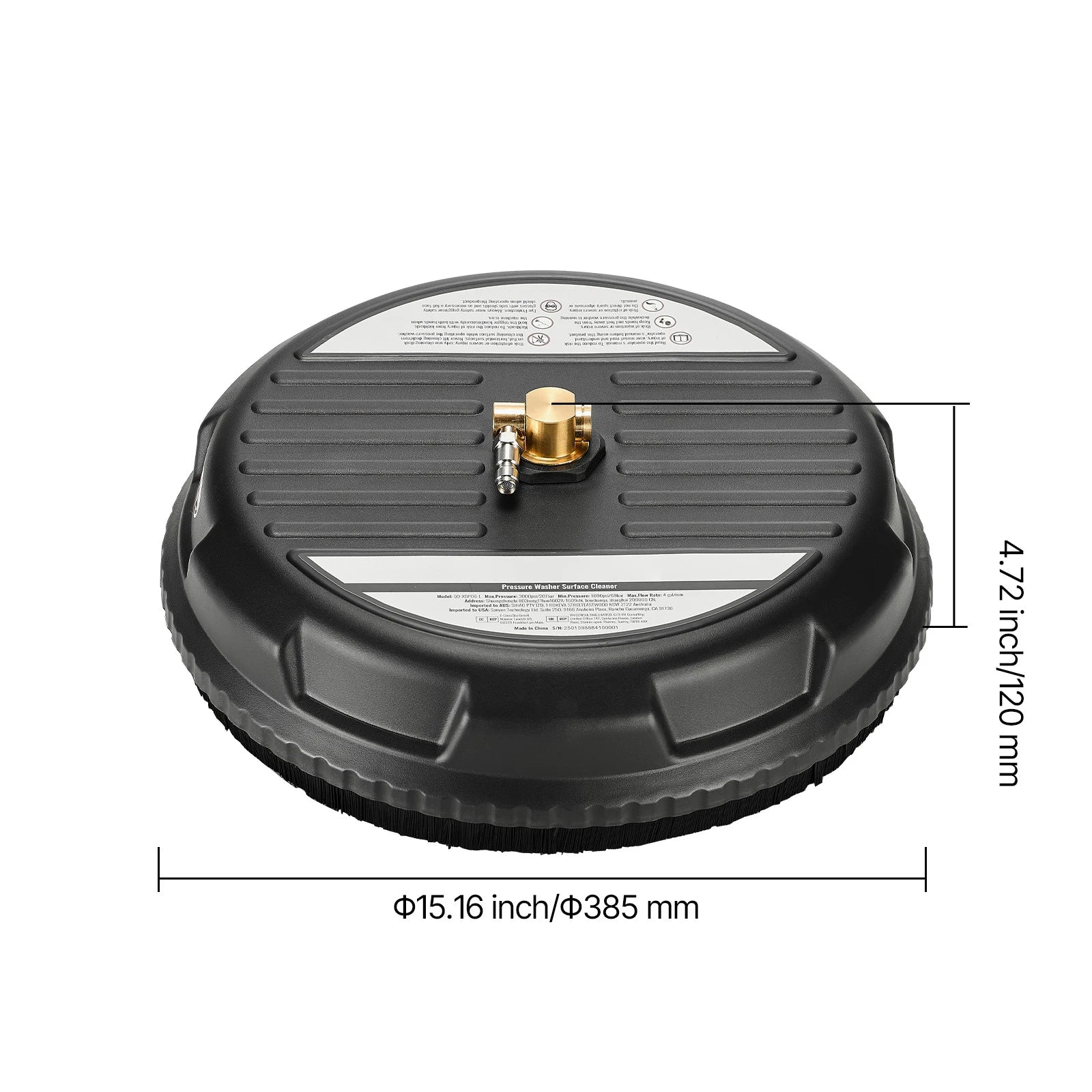 Showlu Smart General rotary surface cleaner attachment showing spinning brushes and cleaning surface for pressure washer use.