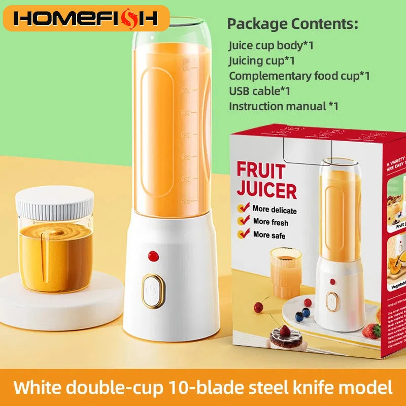 Showlu Smart General HOMEFISH Portable USB Blender with 500ML capacity, compact design, and rechargeable USB power for smoothies.