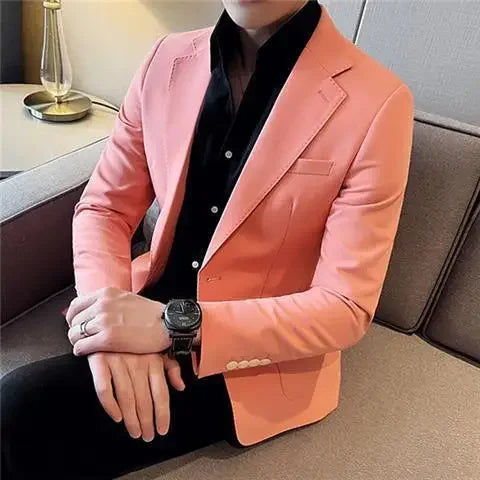 Men's slim fit business blazer by SHOWLU FASHION STORE, single-breasted cotton jacket, stylish formal wear for men.