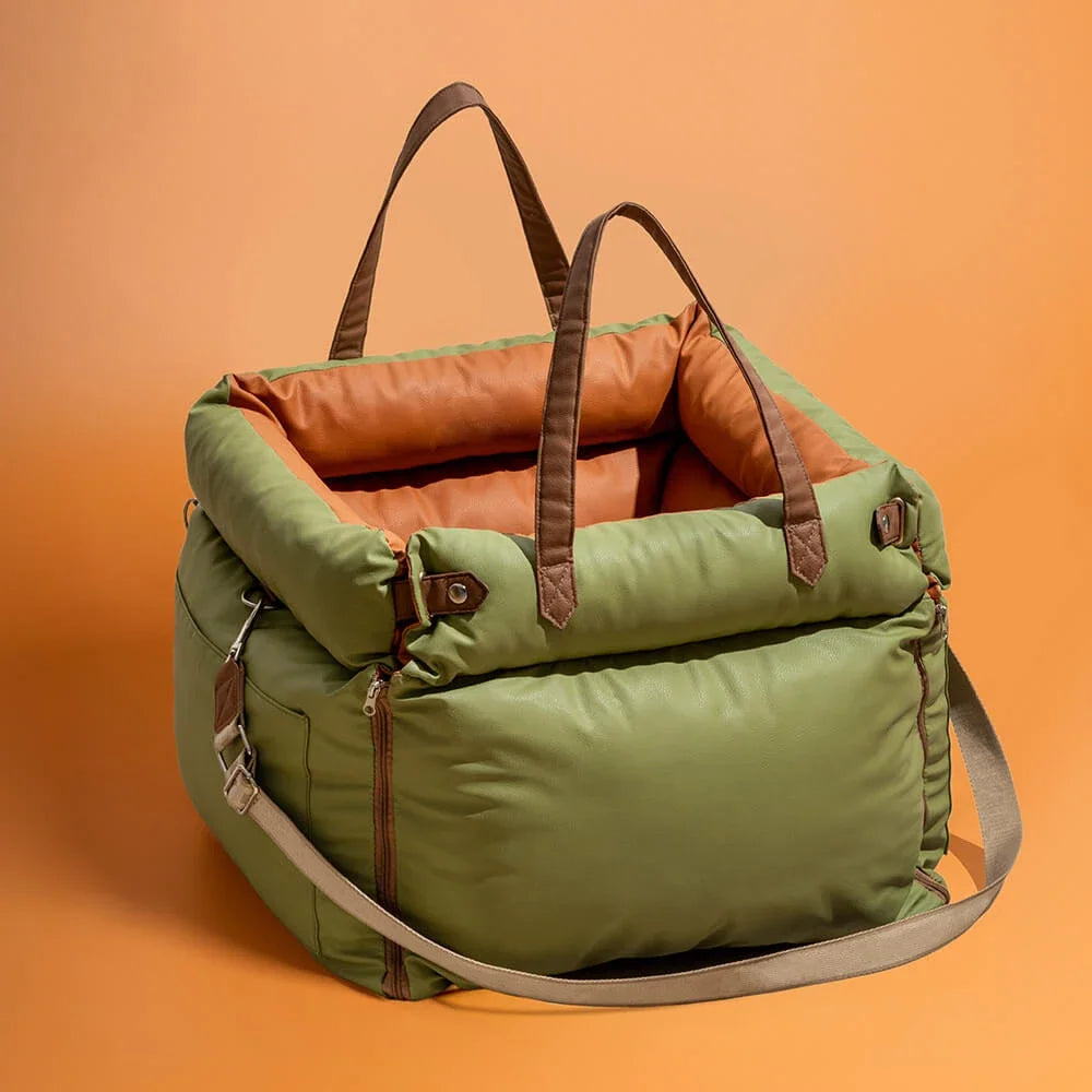 Showlu Fashion Store VOFORD luxury faux leather dog car seat with booster bed, providing comfortable travel for small pets.