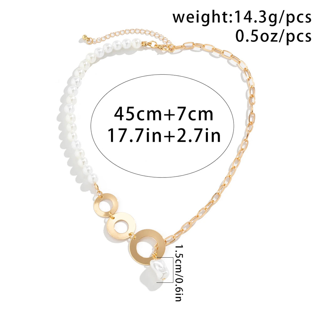 Ingemark Goth asymmetric pearl pendant necklace for women featuring round chain, elegant Y2K-inspired jewelry accessory.