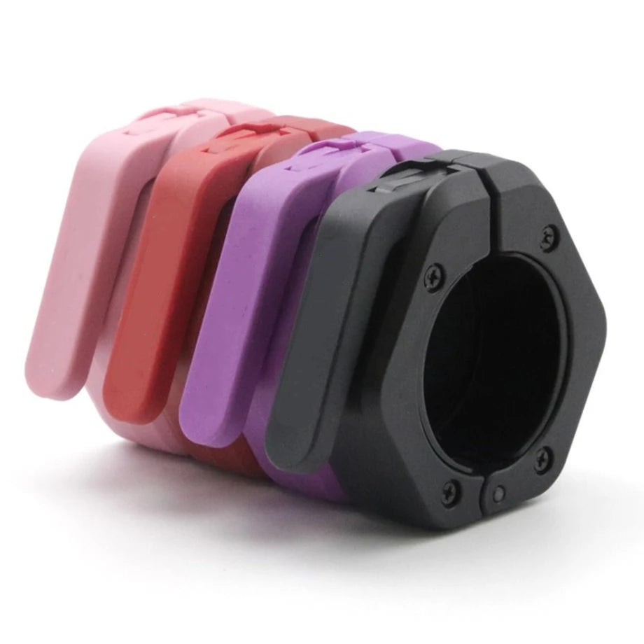Magnetic weightlifting barbell clamps with quick-release hexagon design for deadlift and trap bar, stable spin lock collars.