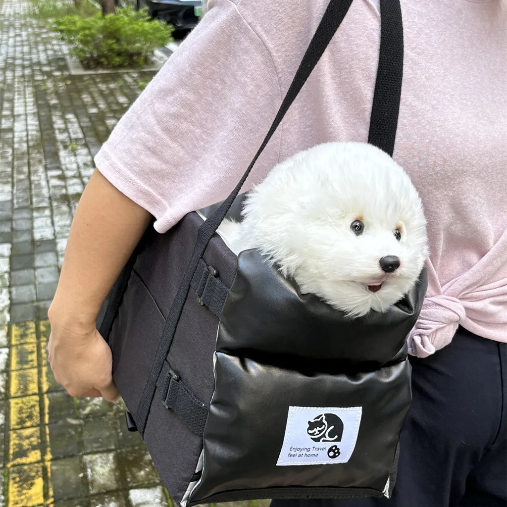 Showlu Fashion Leather Pet Car Seat for small dogs, portable travel bed with comfortable cushioning and secure straps.